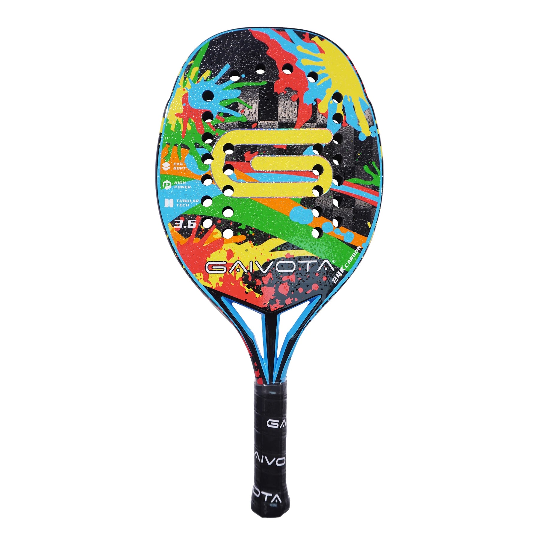 raquete beach tennis 24K, raquete carbono gaivota BTG-2416, raquete profissional beach tennis, raquete com EVA preto, raquete para homens beach tennis