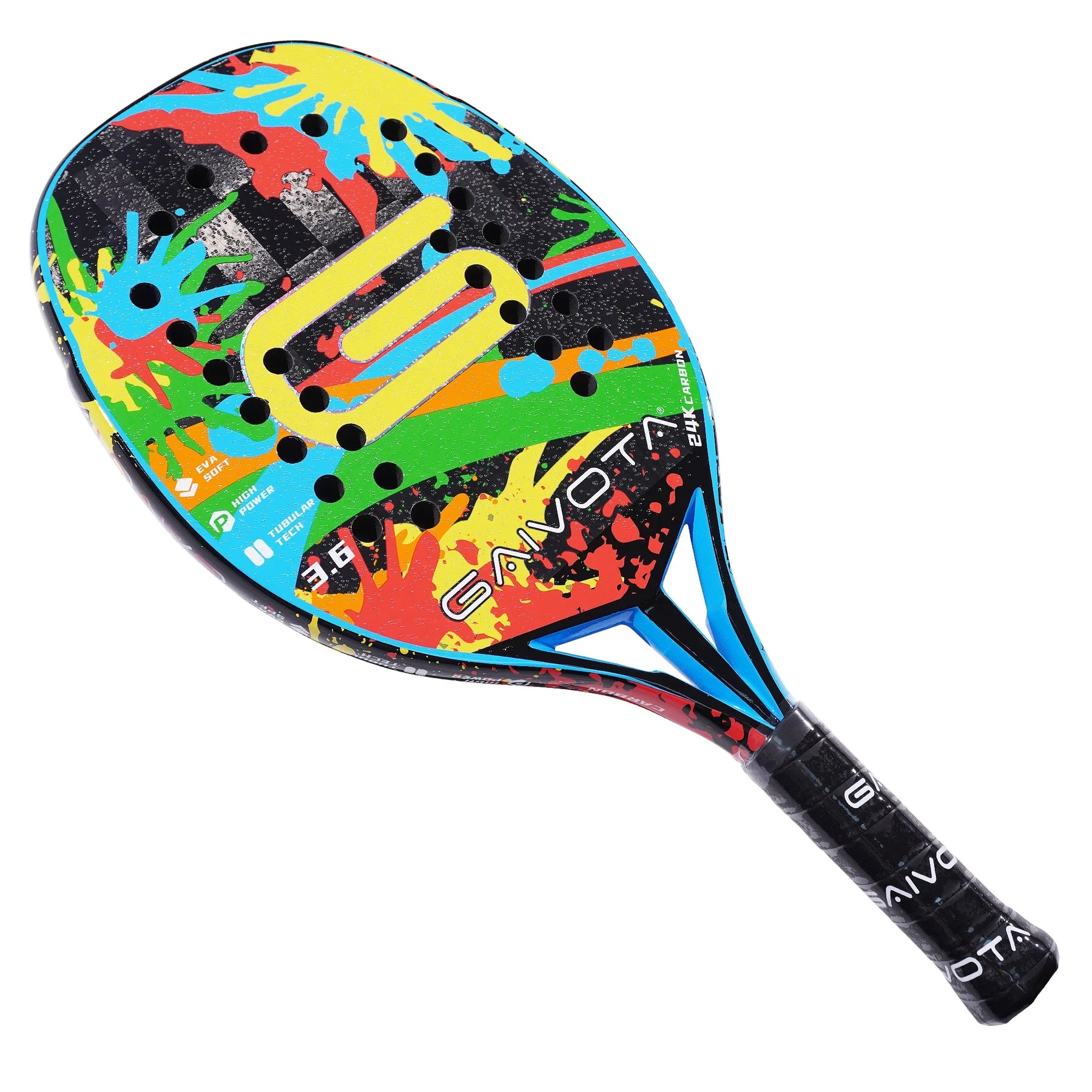 raquete beach tennis 24K, raquete carbono gaivota BTG-2416, raquete profissional beach tennis, raquete com EVA preto, raquete para homens beach tennis