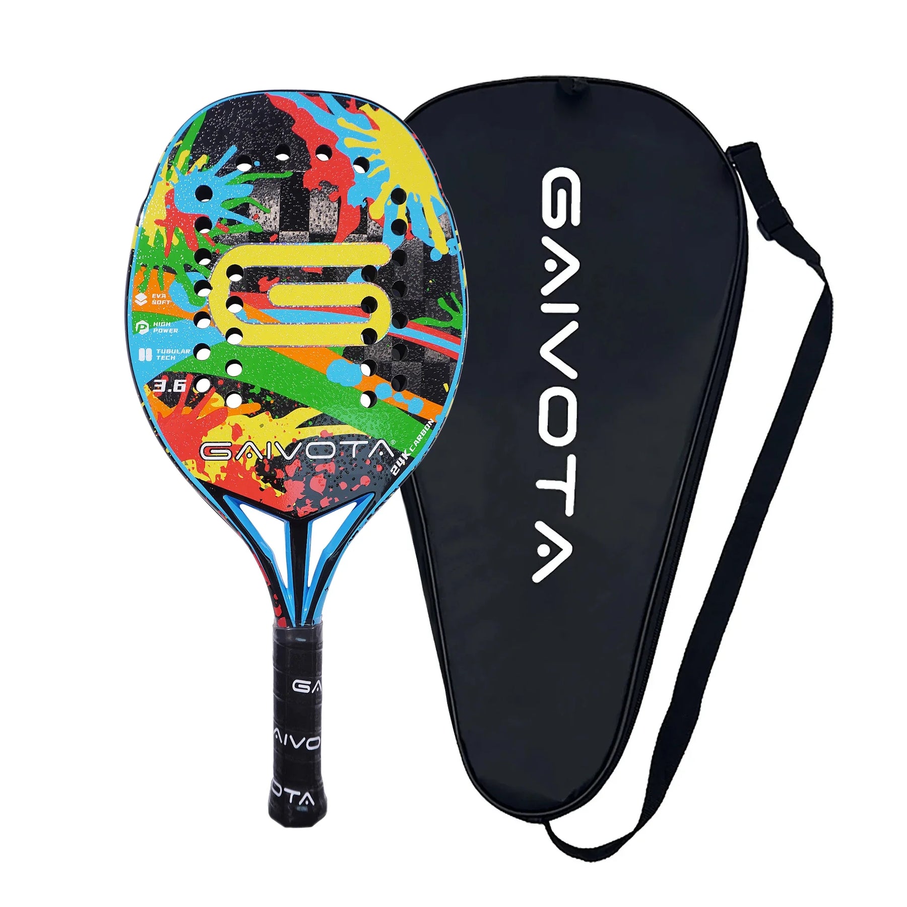 raquete beach tennis 24K, raquete carbono gaivota BTG-2416, raquete profissional beach tennis, raquete com EVA preto, raquete para homens beach tennis